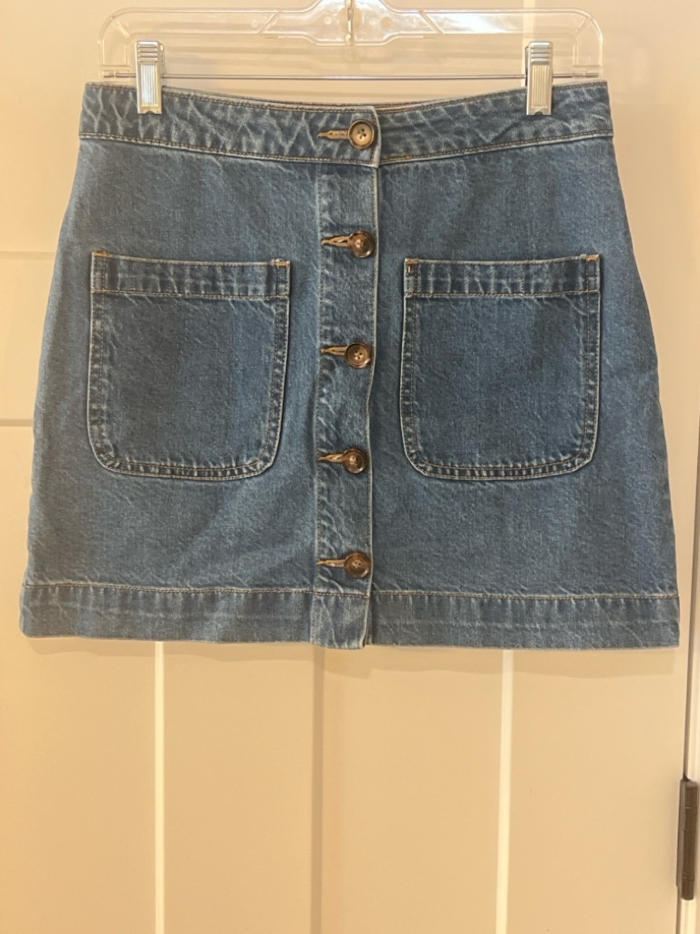 Free People We The Free Denim Mini Skirt Button Front High Rise Size 27 NWOT